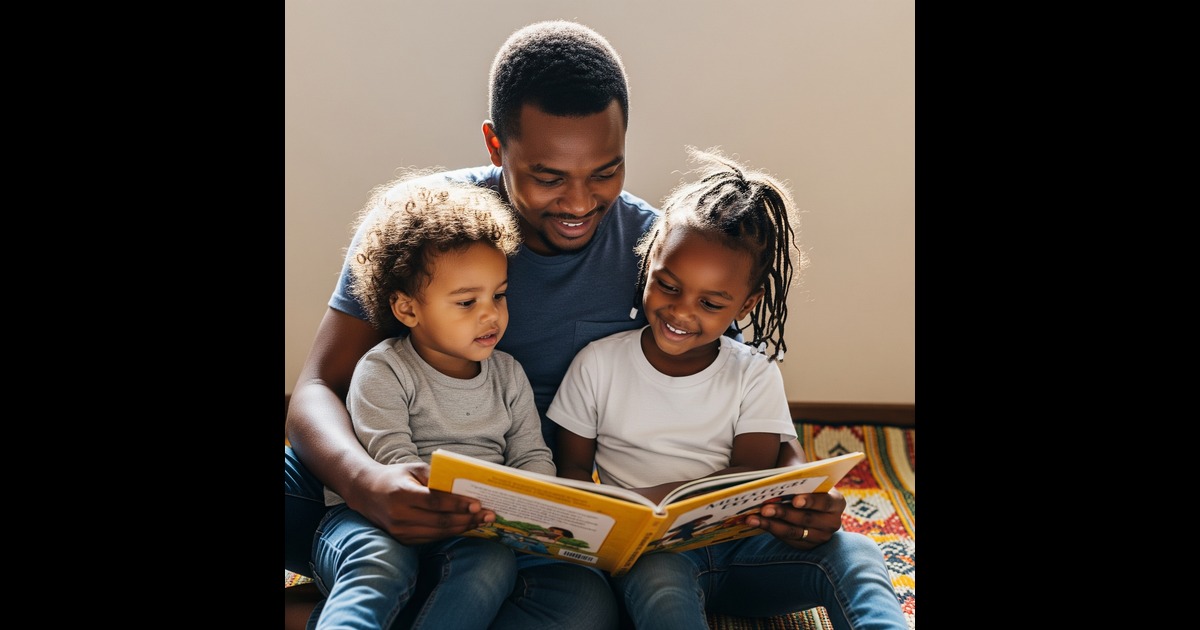 A father reading to his children