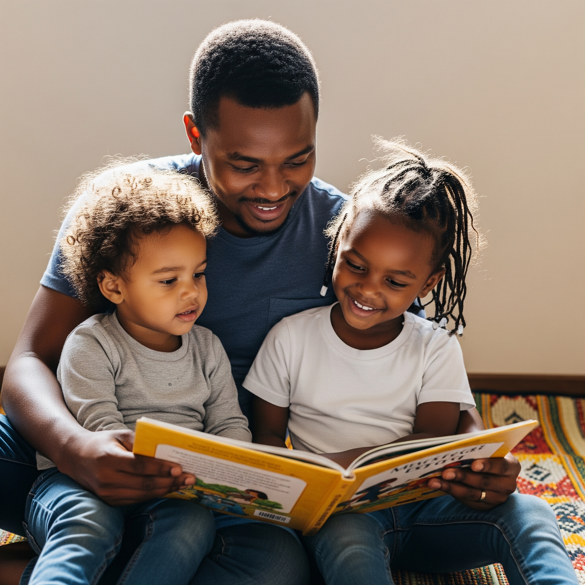 A father reading to his two children